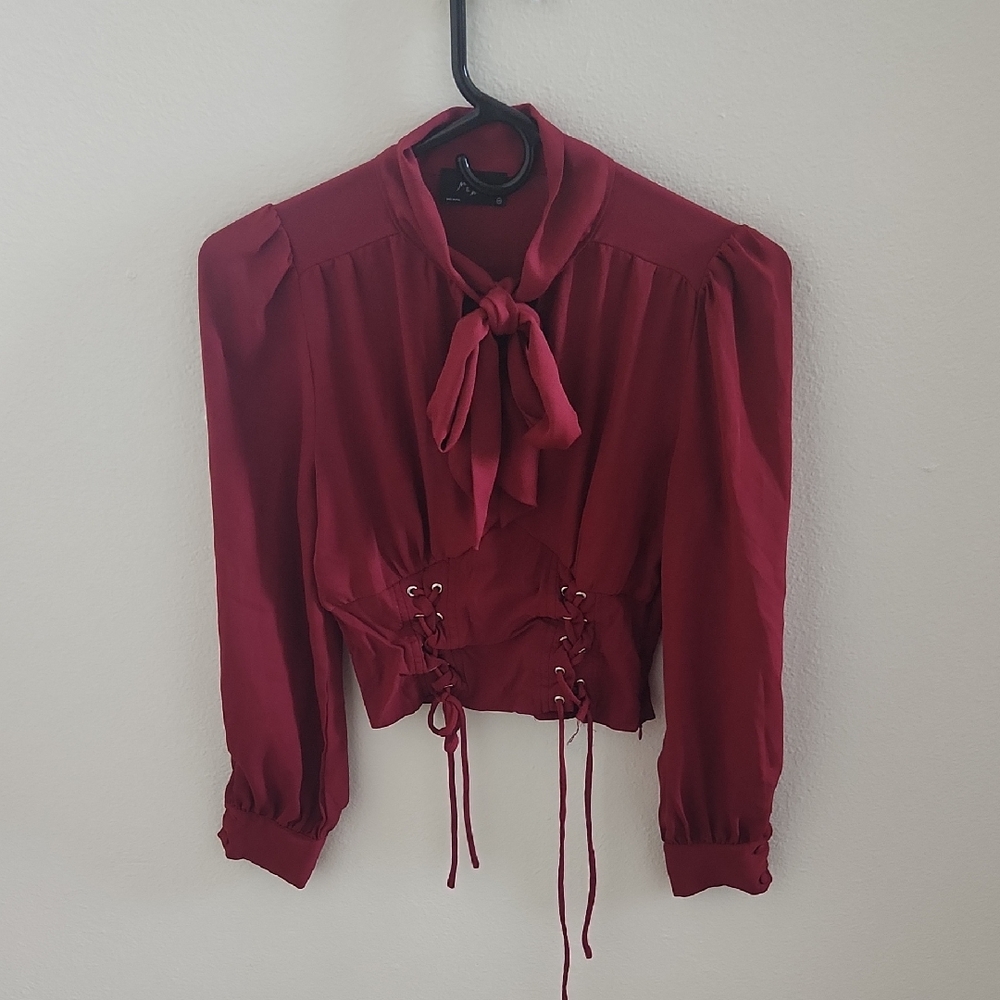 Milk & Honey Red Women's Top with Bow Corset Detail - Picture 1 of 6